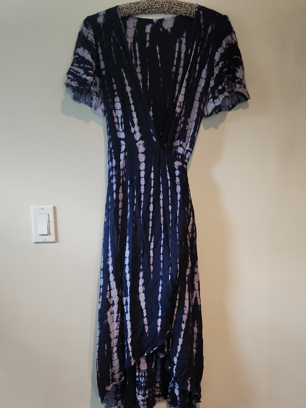 Raviya Navy and Lavender Tie-Dye Midi Wrap Dress Super V